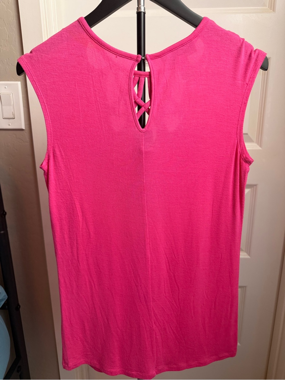 INC Hot Pink Sleeveless Knit Tank with Decorative Neck - Picture 2 of 2